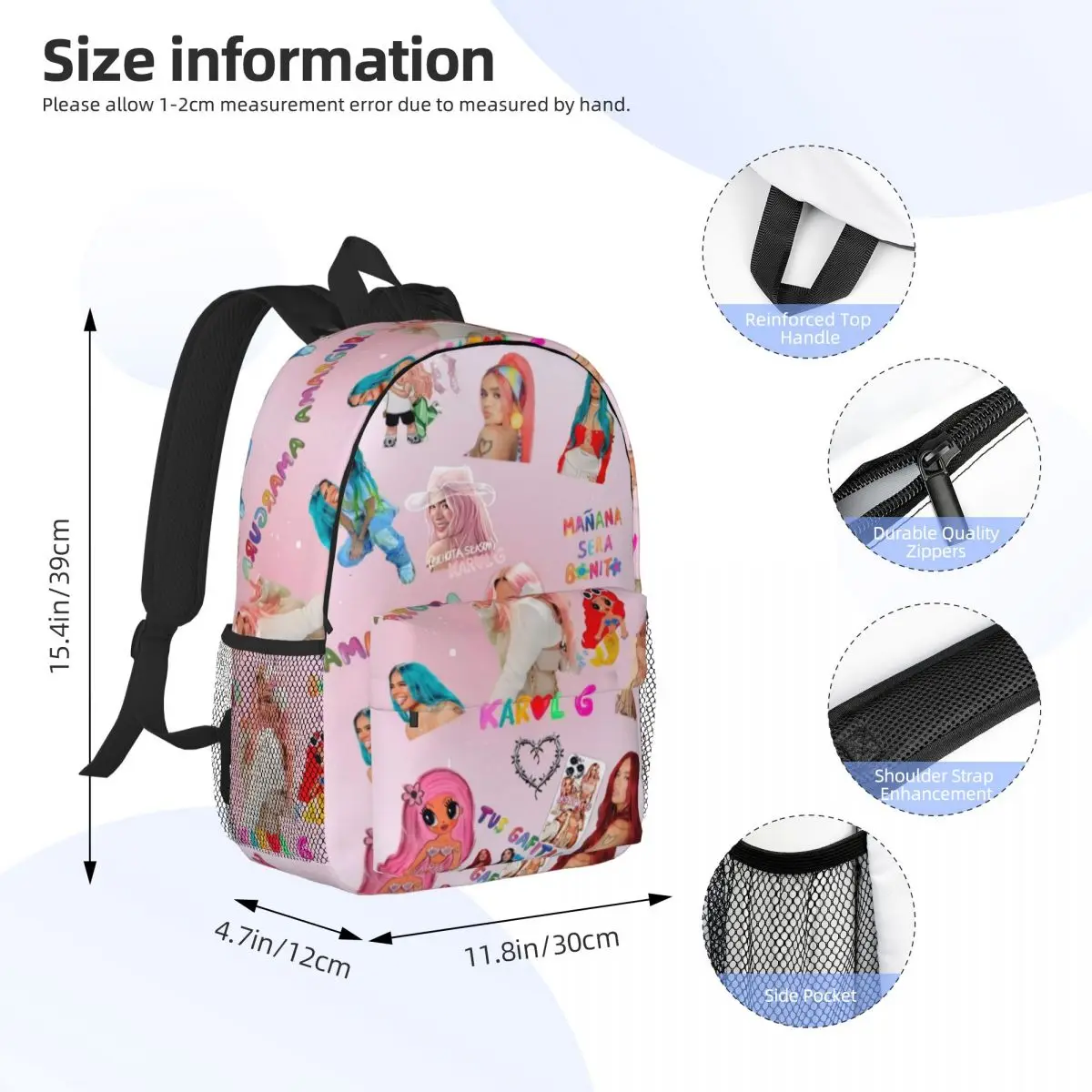 Manana Sera Bonito Karol New Fashionable Pattern School Bag Print Lightweight Backpack 15inch