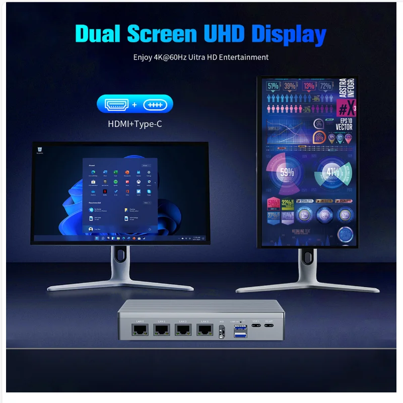 كمبيوتر صغير F9C PLUS Intel Alder Lake-N100 Win 11 pro 16G LPDDR4 256G SSD WIFI5.2 BT5 Type-C RJ-45 2.5G Ethernet HDMI2.0 USB3.2 PC