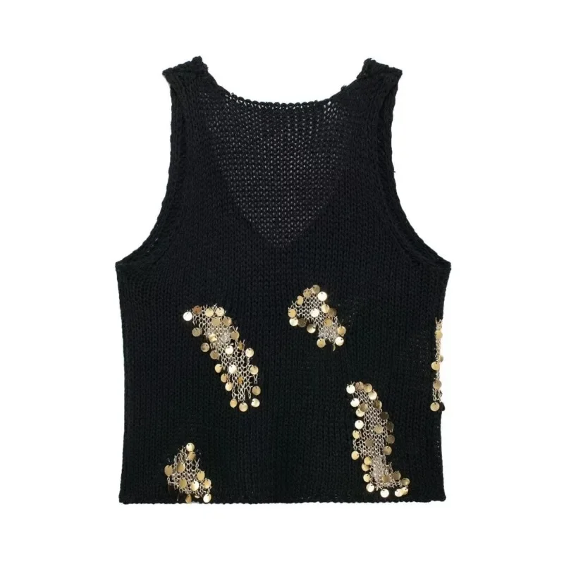 Sequined decorative knitted top for Summer Women Short High Street sweet Exquisite elegant style lightweight ventilation Tops