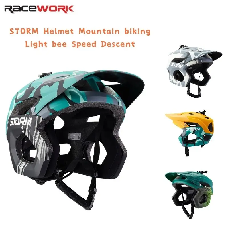 RACEWORK STORM Helmet Mountain Biking Light Bee Speed Descent DH Off-road Vehicle Forest Trail Full Helmet Breathable