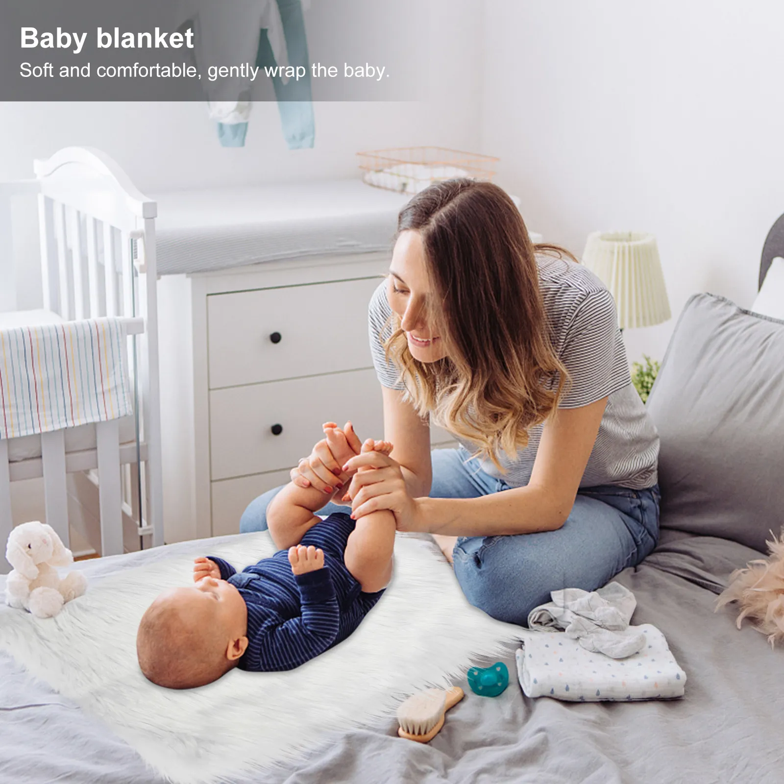 بطانية تصوير الأطفال حديثي الولادة، خلفية فرو صناعي أبيض فاخرة، مريحة للغاية، لالتقاط صور الأطفال اللطيفة والذاتية الذاكرة.