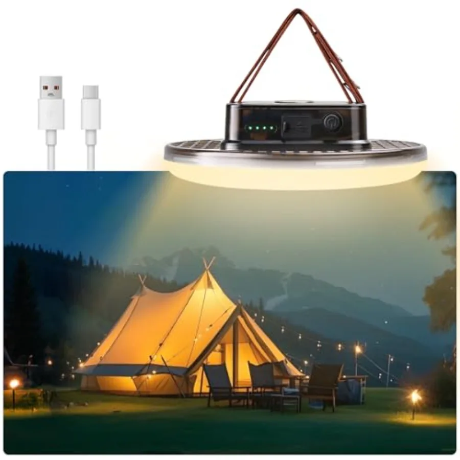 

Camping lantern with 19800mAh battery, aluminum alloy body, black color, 60W 6000LM brightness, 3-color lighting modes, IPX5 wa