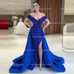 Luxury Sexy Evening Dresses Mermaid Woman's Formal Off Shoulder V Neck Side Split Satin Beach Party Prom Gowns Vestidos De Festa