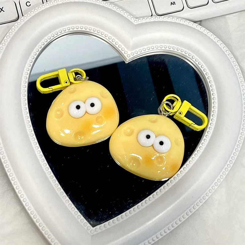 Cute Large Eyes Cheese Cheese Keychain Cream Yellow Soft Cute School Bag Pendant Girl Mood Couple Best Friend Gift