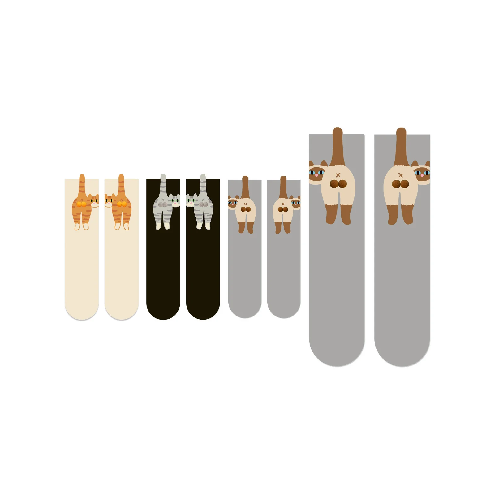 Cat Jingle Bell Ball Socks Set: Orange Cat/Tabby/Siamese Three Pair Set + Siamese Single and Pair