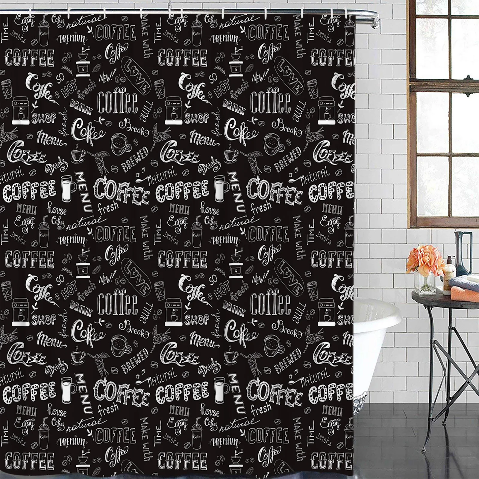 Coffee Bean Milk Waterproof Bathroom Decoration Shower Curtain With Hook Printed Bathtub Curtains Bathroom Accessories