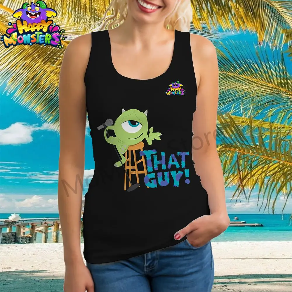 Disney Monsters Inc. Damska kamizelka T-Shirt Kawaii Topy bez rękawów Odzież uliczna Odzież damska S-3XL Moda Lato 2024 U Neck Y2k