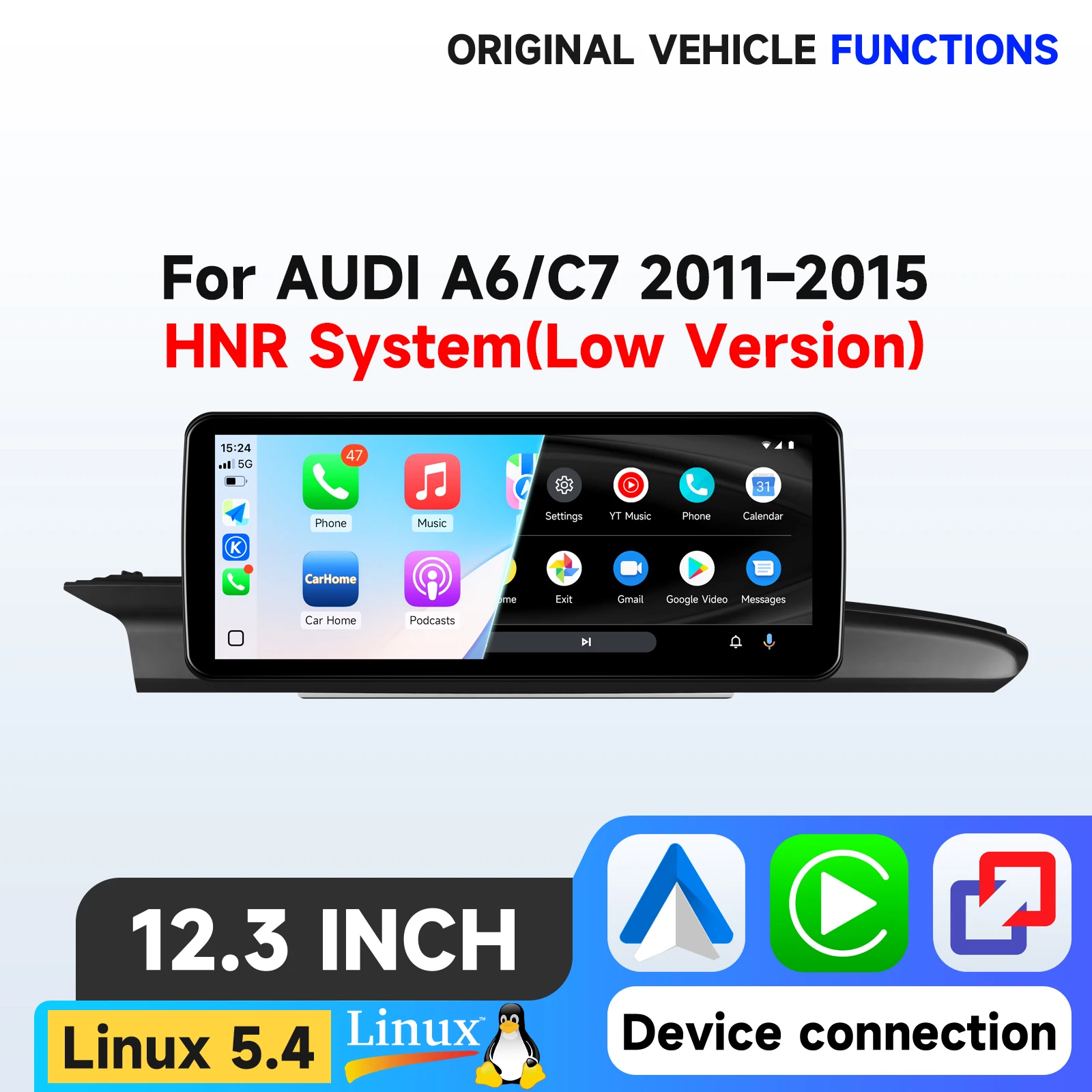Hizpo 12.3" Linux Scherm voor Audi A6 C6 A7 C7 2011 - 2015 met Draadloze CarPlay Android Auto Airplay Autoradio Speler Stereo GPS Navigatie Audio Originele Auto CD Speler IDrive Knopbediening SWC