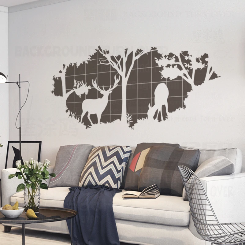 62 سنتيمتر-104 سنتيمتر جدار الاستنسل لطلاء ديكور قالب لطلاء صناع الأثاث المعجون الغابات الغزلان الظل صورة ظلية S583 #3