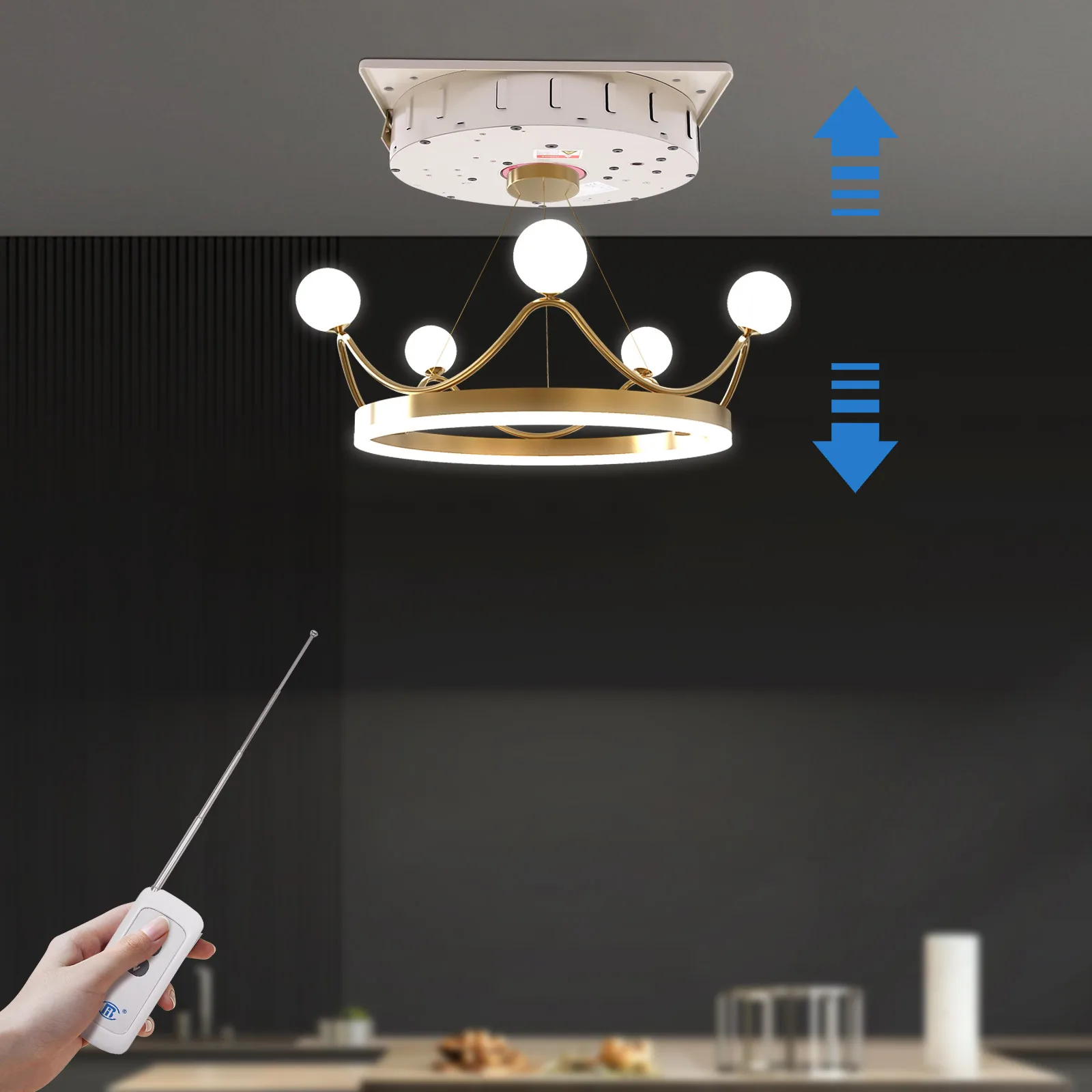 

Современная система подъема люстр 2-в-1 с дистанционным управлением, грузоподъемность 50 кг/110 фунтов для подъема потолочных подвесных светильников