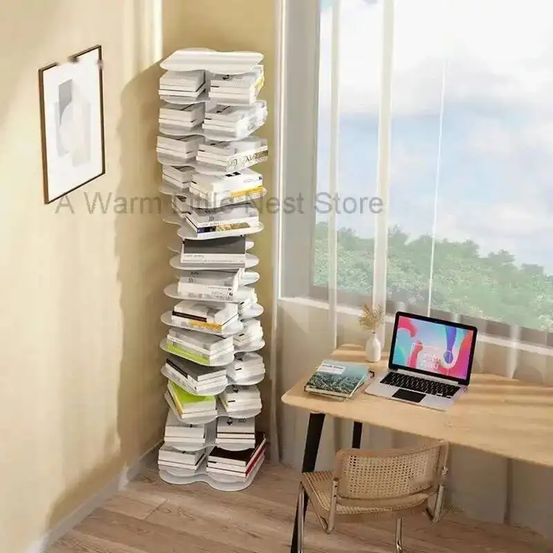 

Storage Racks Spiral Invisible Bookcases Multi-layer Book Shelf Floor Rotating Iron Corner Bookshelf Home Living Room Furniture