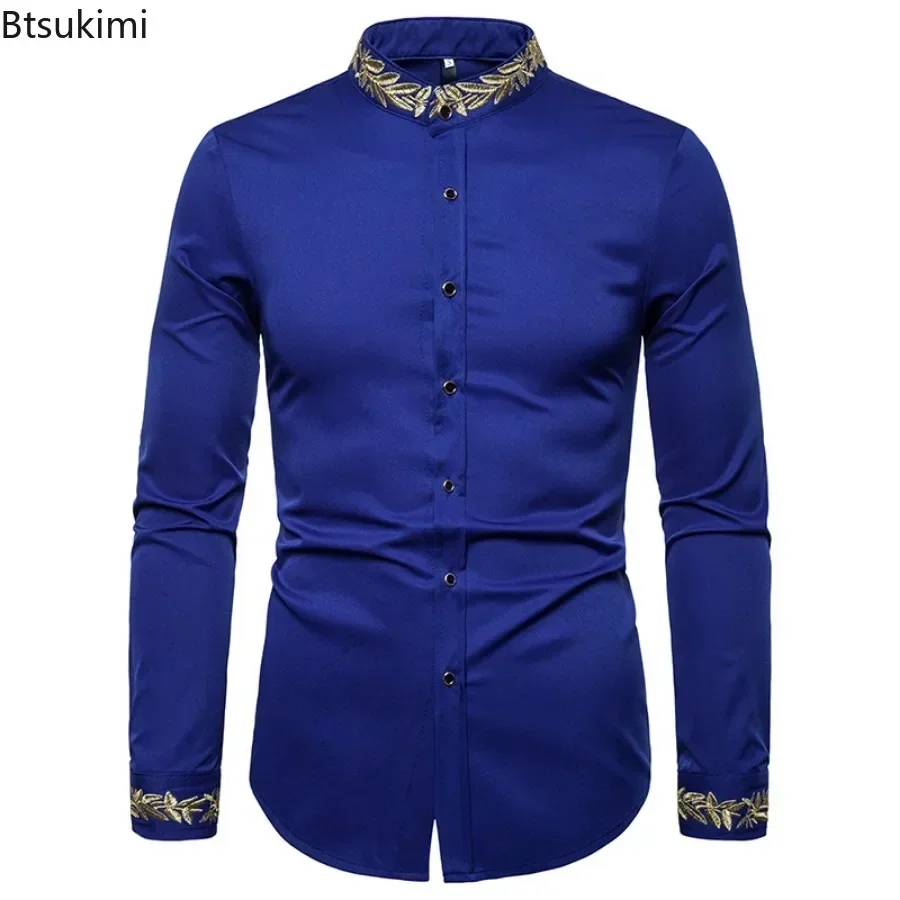 2025 Men's Summer Casual Long Sleeve Shirts Slim Fit Turn Down Collar Shirts Formal Office Business Shirts for Men Tops Big Size