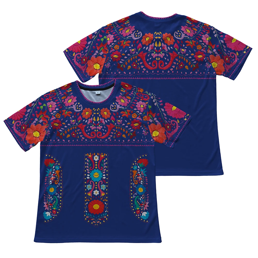 3D Printed Colorful Mexican Flowers T-Shirt Floral Shirt Mexican Basic Tee Hippie-Boho Style Short Sleeve Crew Neck Women Top