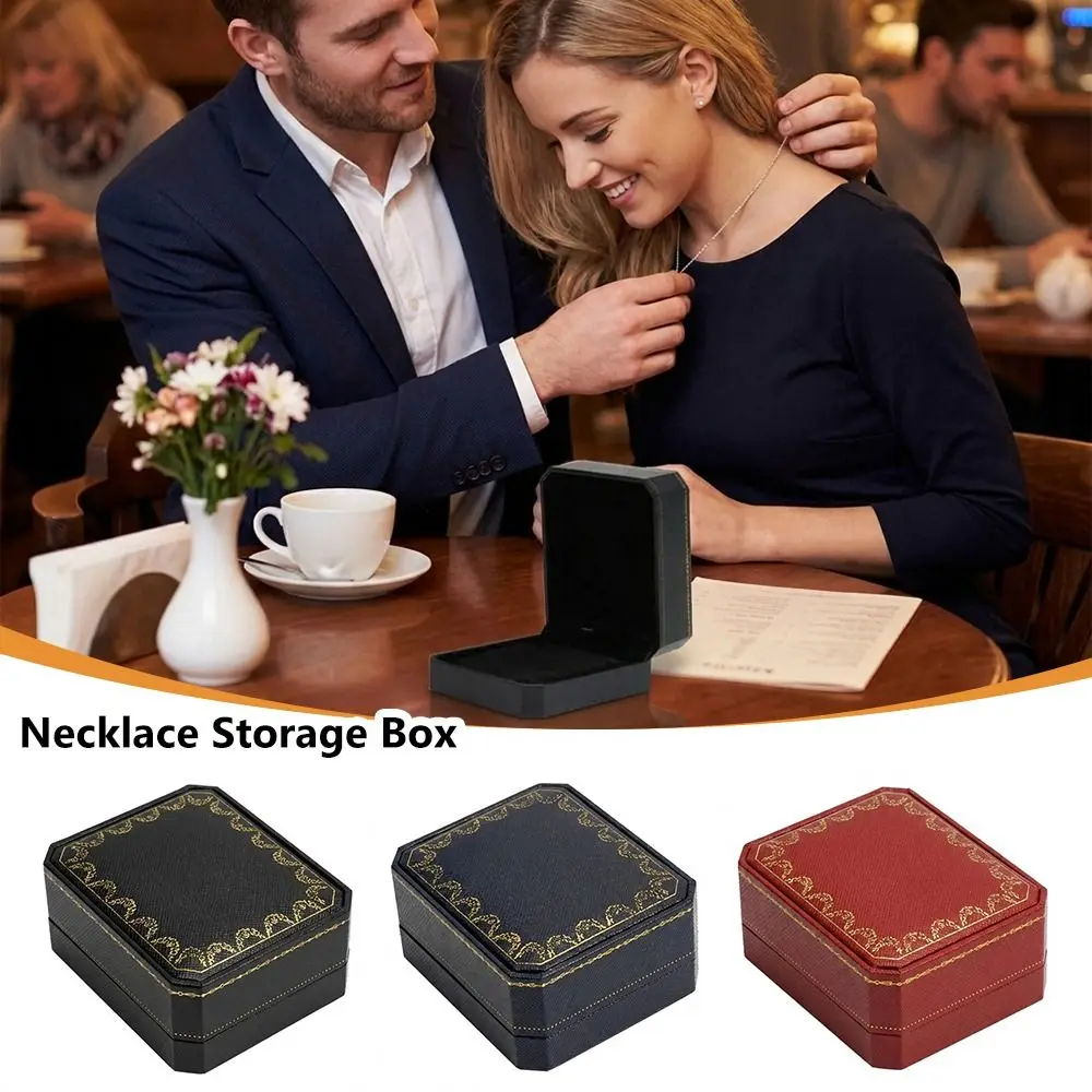 

Minimalist Velvet Lining Necklace Display Box Sleek Vintage Pendant Storage Case Jewelry Organizer Wedding Gift Box