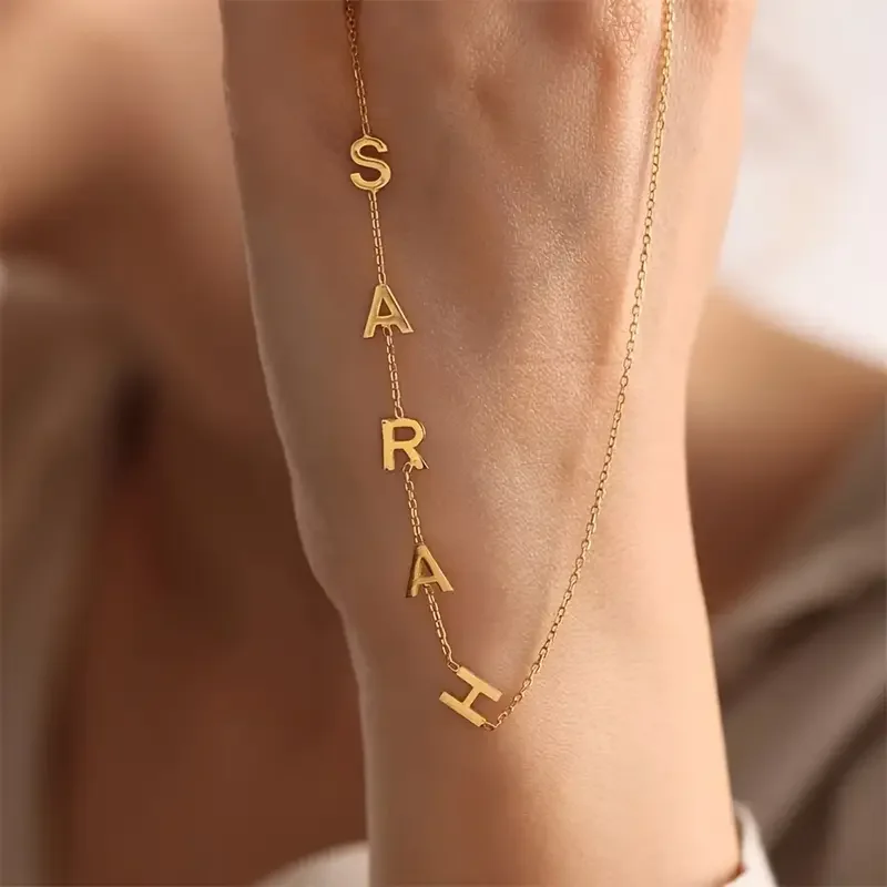 

Personalized Custom Sideways Initials Name Necklace For Women Girls New Stainless Steel A-Z Charm Choker Jewelry Christmas Gift