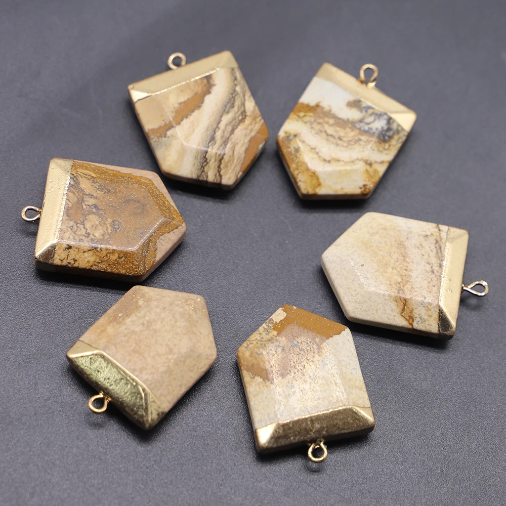 Natural Stone Arrow Pendant Gold Necklace Green Aventurine Rose Quartz Turquoise Reiki Charm DIY Accessories Jewelry Making 6Pcs