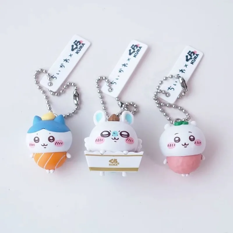 Novedad: Adornos Colgantes de la Serie Sushi Giratorio de Anime Chiikawa Hachiware Usagi, Llavero de Salmón, Oso de Dibujos Animados Autodepreciativo Kawaii