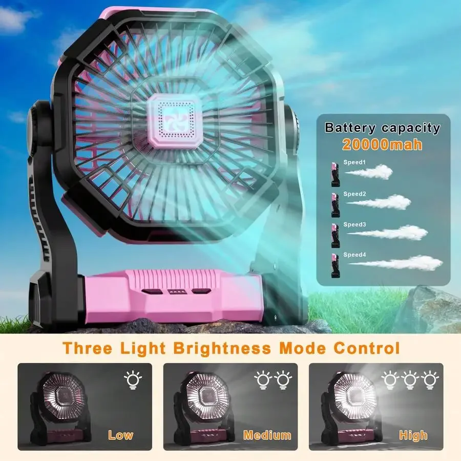Draagbare led campinglantaarn met ventilator met 4 snelheden_voghion.com