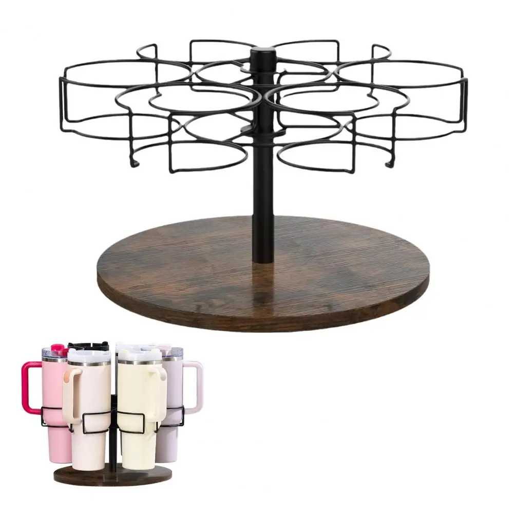 

40 Oz Rotatable Tumbler Cup Holder Organizer, 6-Ring Cup Rack for Kitchen Storage And Decor, Carbon Steel Coaster Stand