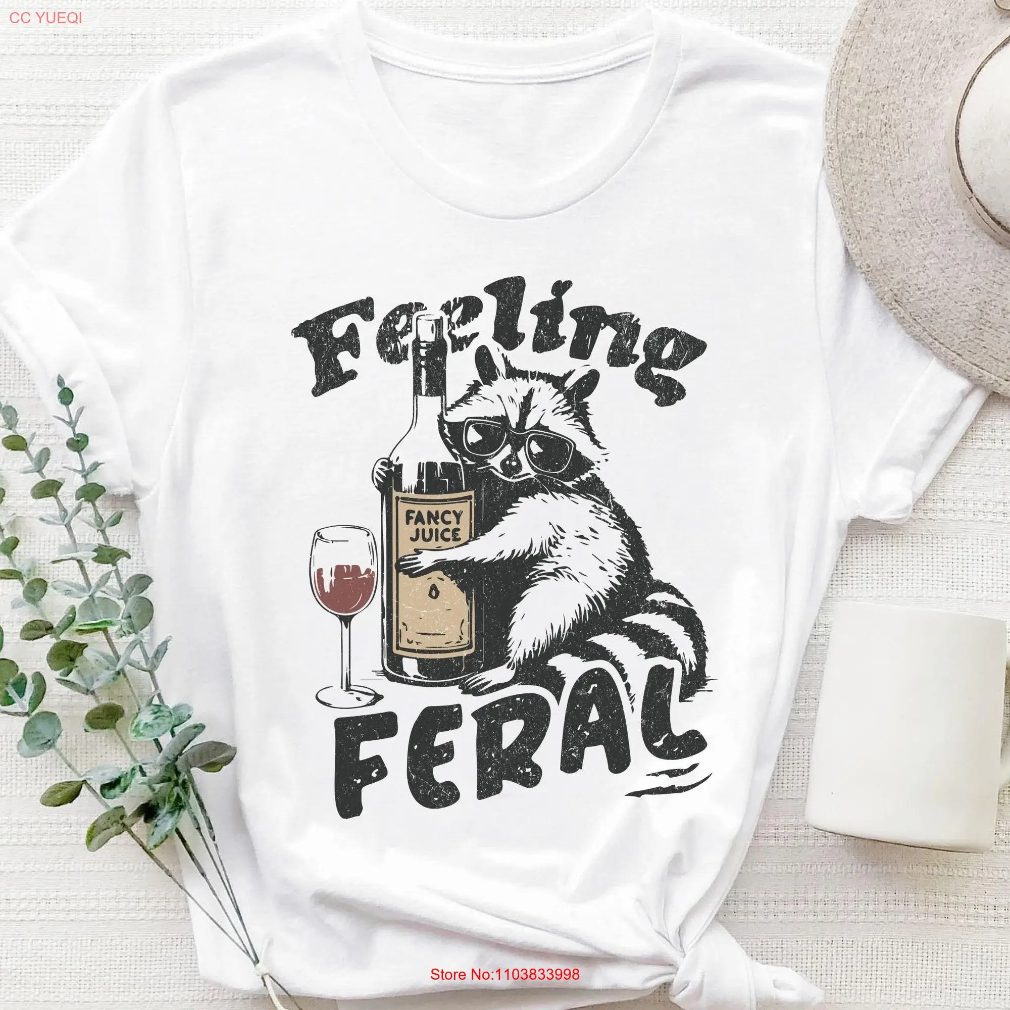 Feeling Feral T Shirt Funny Raccoon Meme Womens Sarcastic Anxiety Mental Health Girls Y2K long or short sleeves