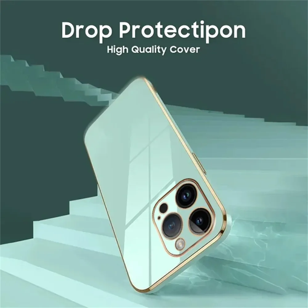 Plated Soft Phone Case For iPhone 17 Air 16 E 15 14 13 12 11 Pro Max Plus Mini Shockproof Silicone Lens Protect Wristband Cover