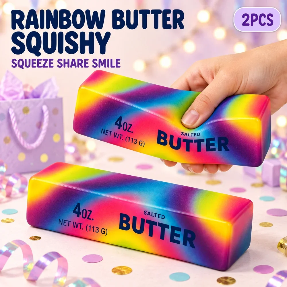 1PC/2PCS Rainbow Butter Squishy Toys Party Favors Icebreaker Gifts Slow Rising Soft Squeeze Sensory Fidget Gift Basket Stuffers