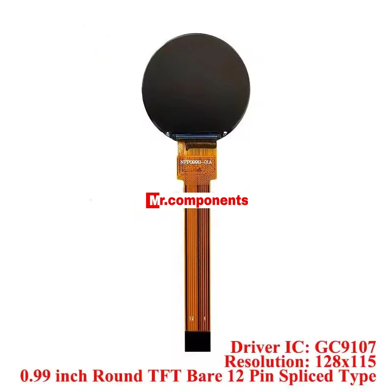 0.99 inch IPS TFT LCD Display Module 0.99'' Round Screen 40x160/128x115 GC9D01/GC9107 Driver SPI Serial Interface 10Pin/12Pin