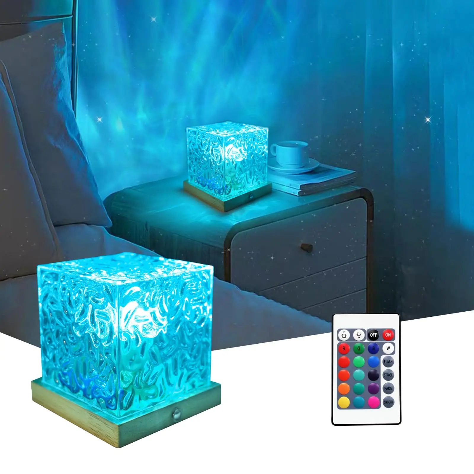 

16 Colors Dynamic Rotating Water Ripple Projector Night Light Flame Crystal Lamp for Living Room Study Bedroom Rotating Light