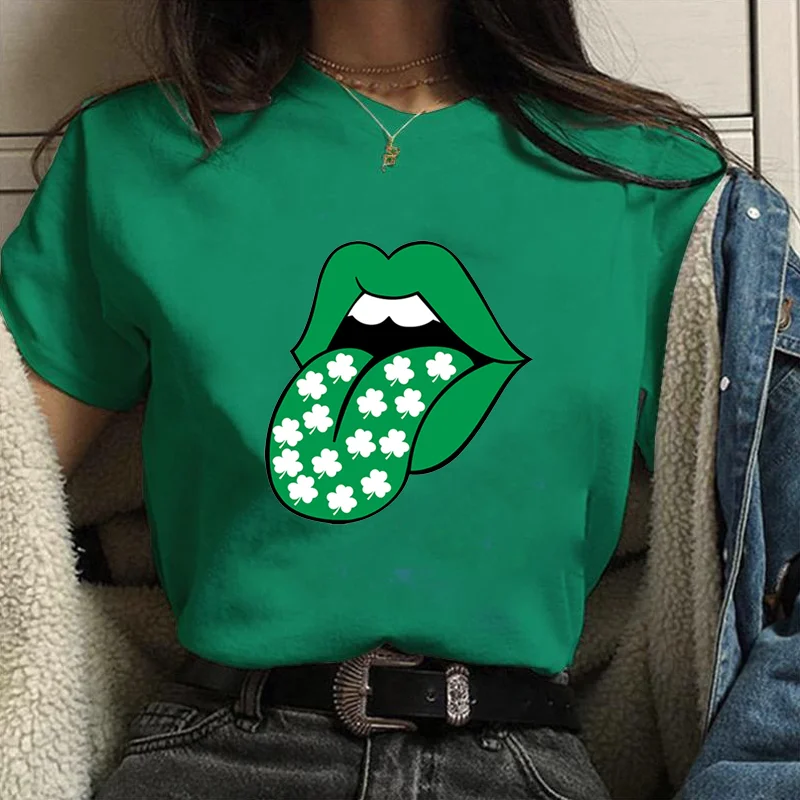 St. Patrick's Day personal isierte kreative Lippen T-Shirt Frauen lässige Lippen Shirt Outdoor Shamrock Grafik T-Shirt Top