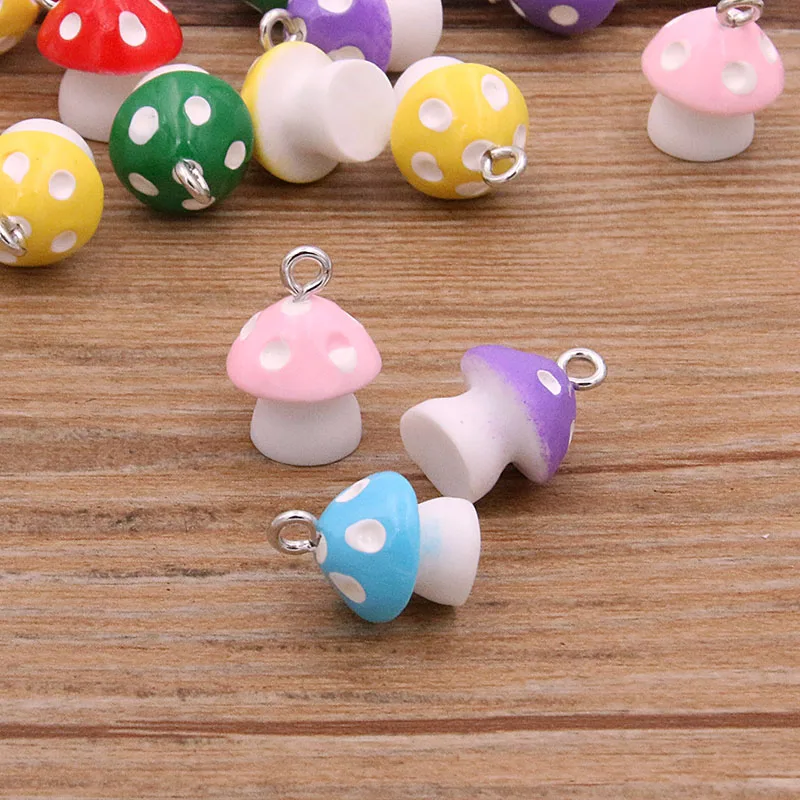 10Pcs 6 Color Mushroom Plant Vegetable Resin Earring Charms Diy Findings 3D Phone Keychain Bracelets Pendant For Jewelry Making