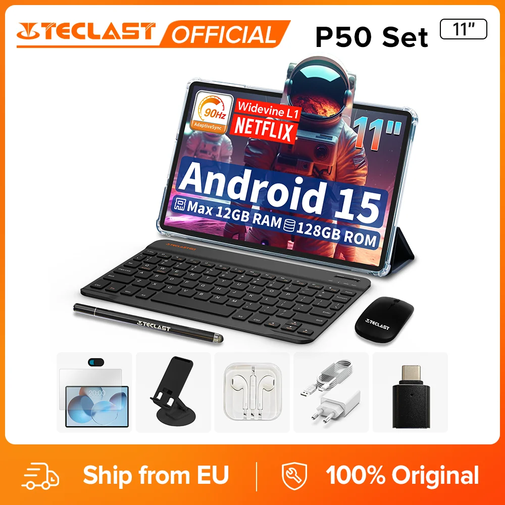 Teclast P50 Set Android 15 Tablet 11 inch 90Hz Max. 12GB RAM 128GB ROM T606 8-Core Widevine L1 7000mAh Type-C