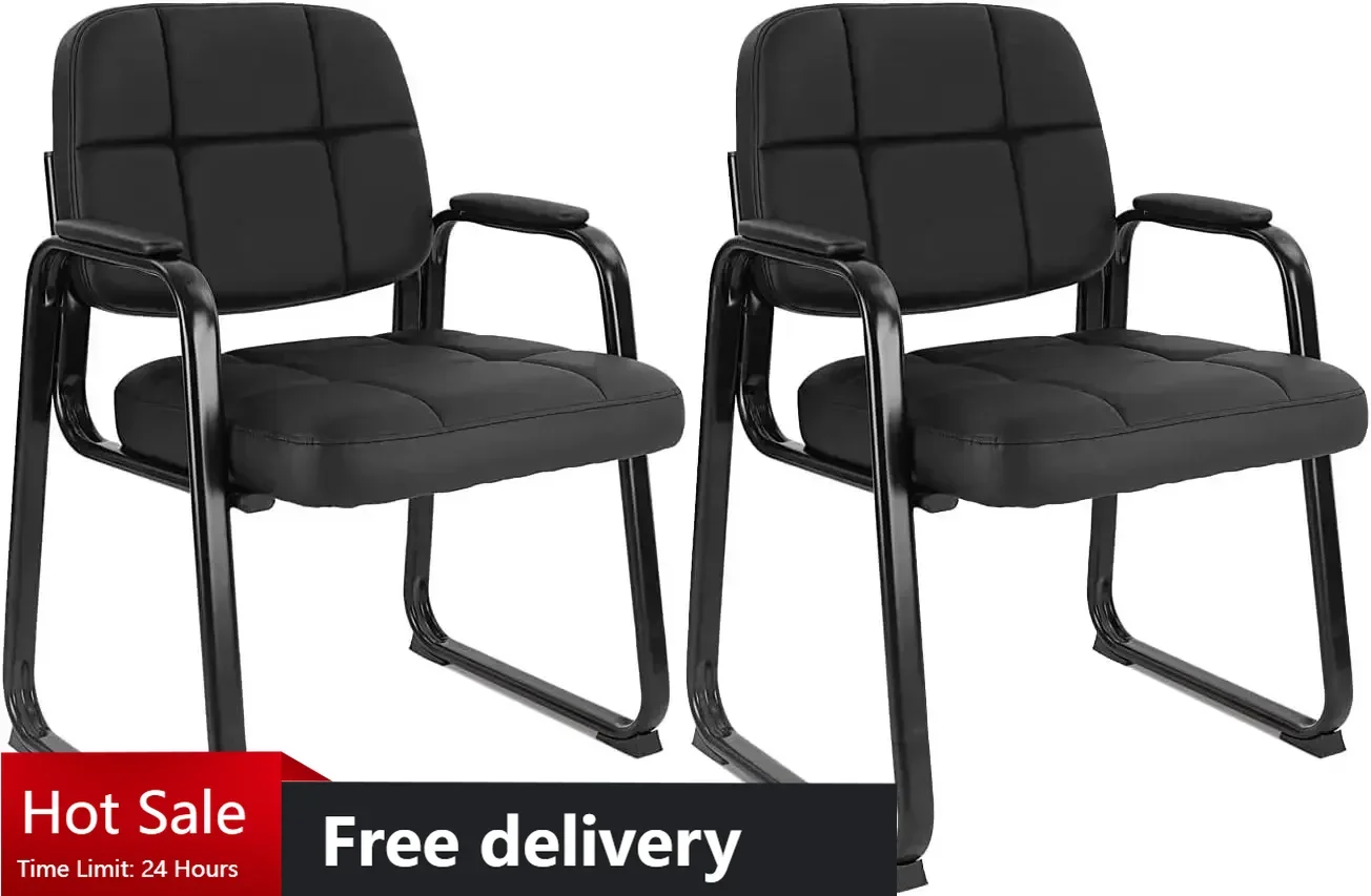 

Office Reception Guest Chair with Bonded Leather Padded Arm Rest Ergonomic Guest Chair for Waiting Room Conference Desk 2 Pack