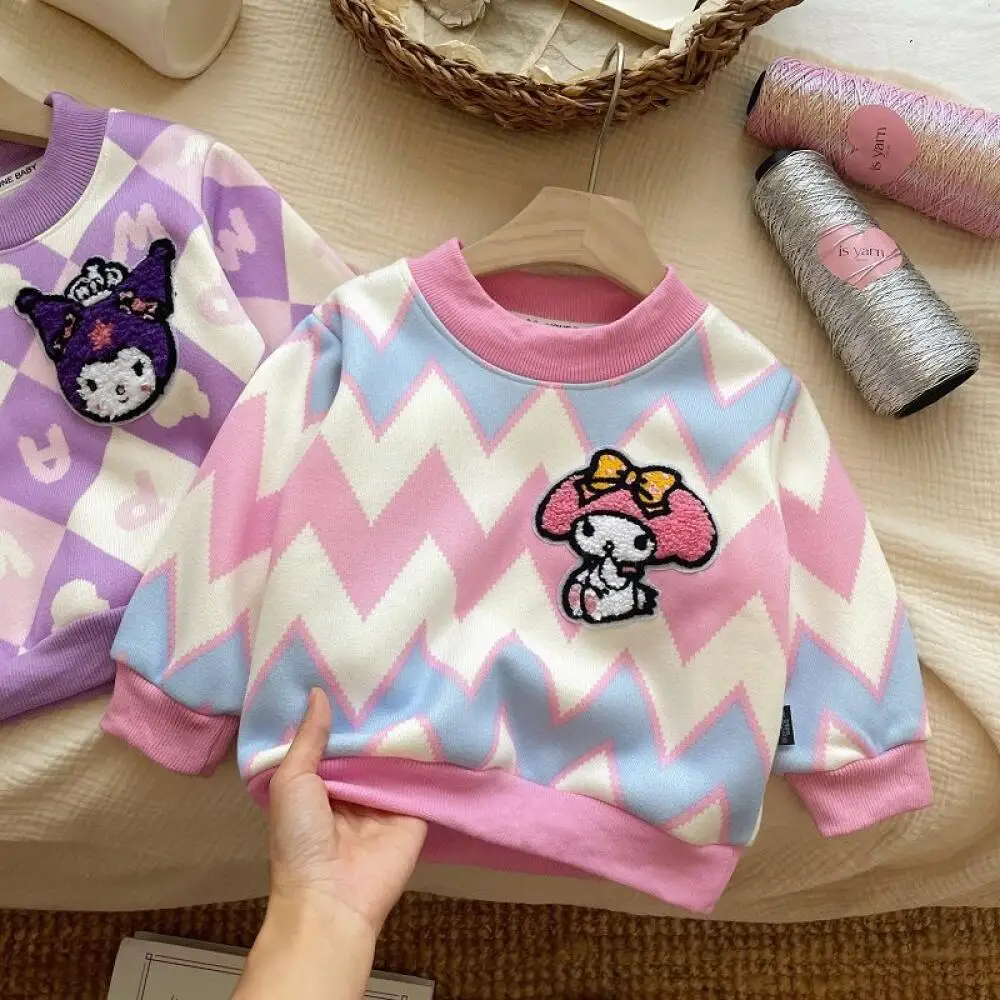 

Sanrio Kuromi Kawaii Girls Sweater My Melody Children's Cartoon Thickened All-Match Bottoming Sweater Children's Plaid Sweater