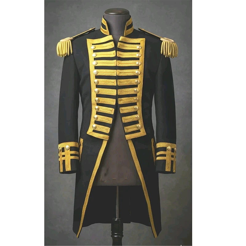 

Custom Made Napoleon Black Tunic Costume Mens Hussar Military Jacket With Gold Braid Historical Parade Uniform Coat