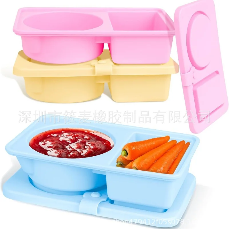 3Pcs 2 Compartment Mini Food Snack Box with Lid Condiment Containers  Sauce Seasoning Container for Travel Office Picnic