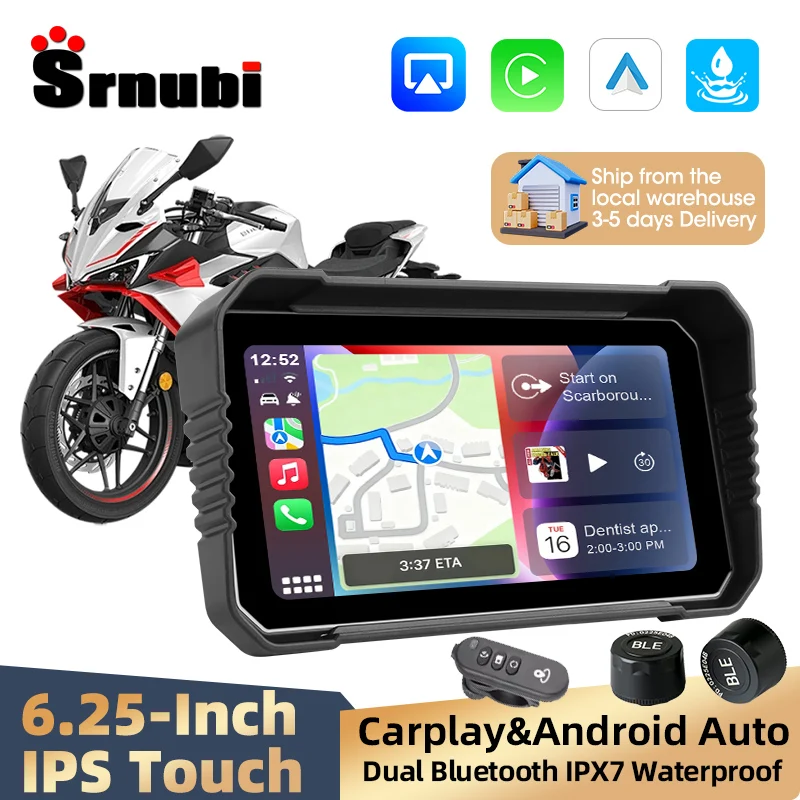 Schermo Digitale per Moto da 6,25'' con Carplay e Android Auto, Impermeabile IP67, Navigazione GPS, Accessori per Motociclette