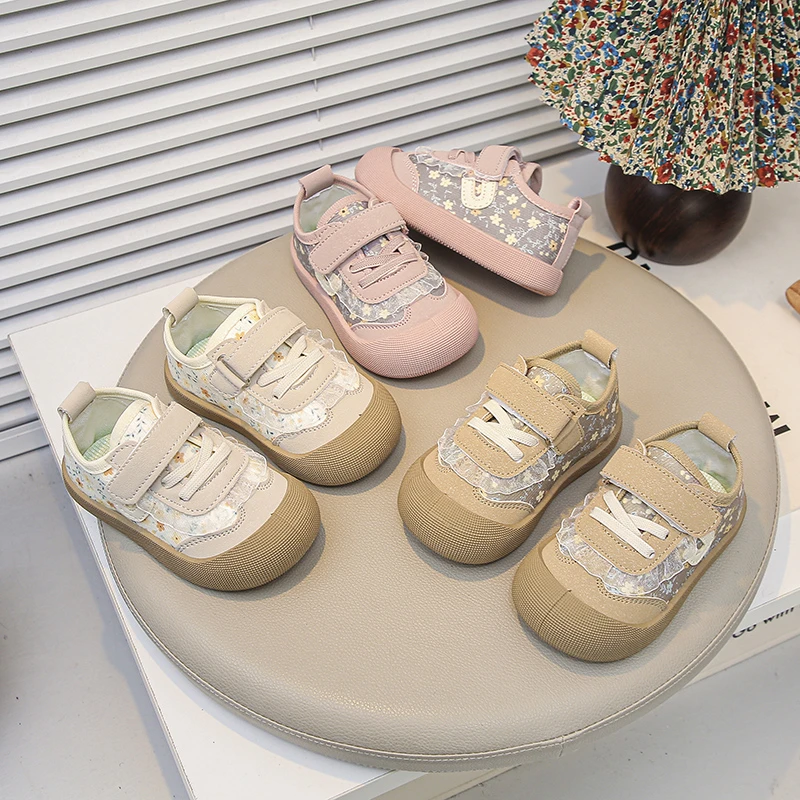 

Fashion Four Seasons Children Canvas Shoe Flowers Casual Sports Kids Shoes Girls Flat Bottom Baby Sneakers Toddlers Tennis Shoes