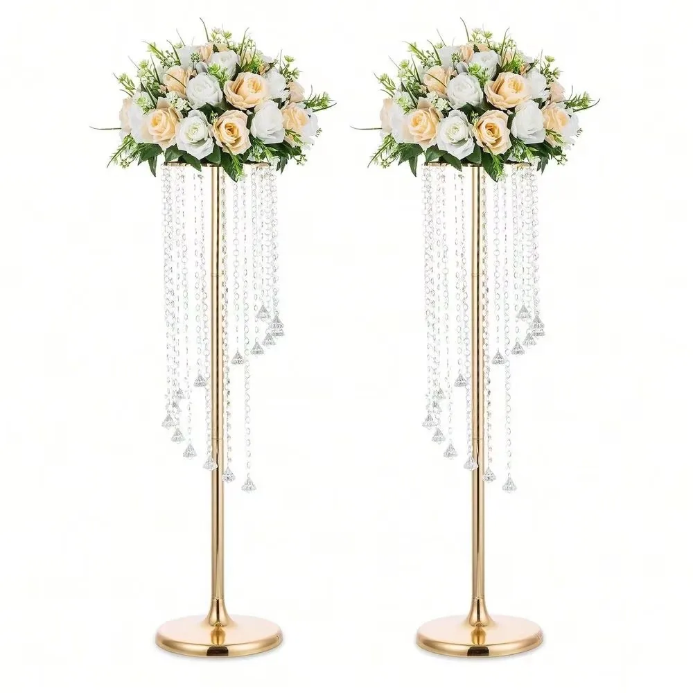 10pcs Crystal Flower Vases 35.4-inch Tall Metal Stand Elegant Wedding Centerpieces for Party Table Decorations