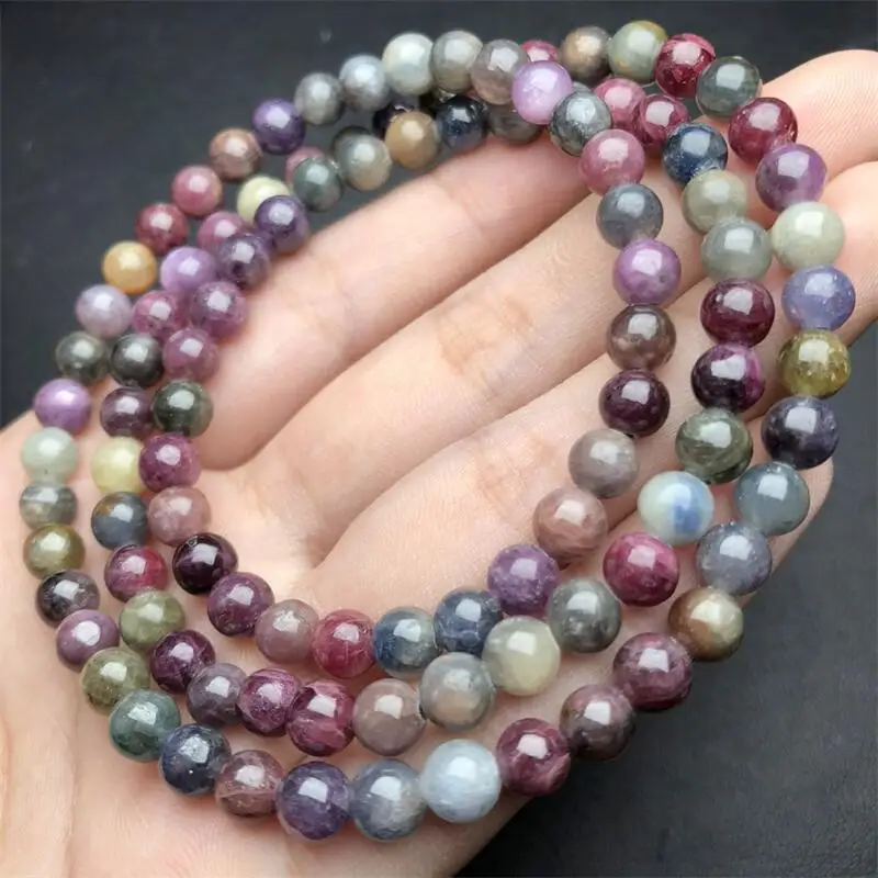 5.5MM Natural Colored Spinel Triple Circle Bracelet Handmade Fortune Energy Mineral Woman Amulet Jewelry Gift 1PCS