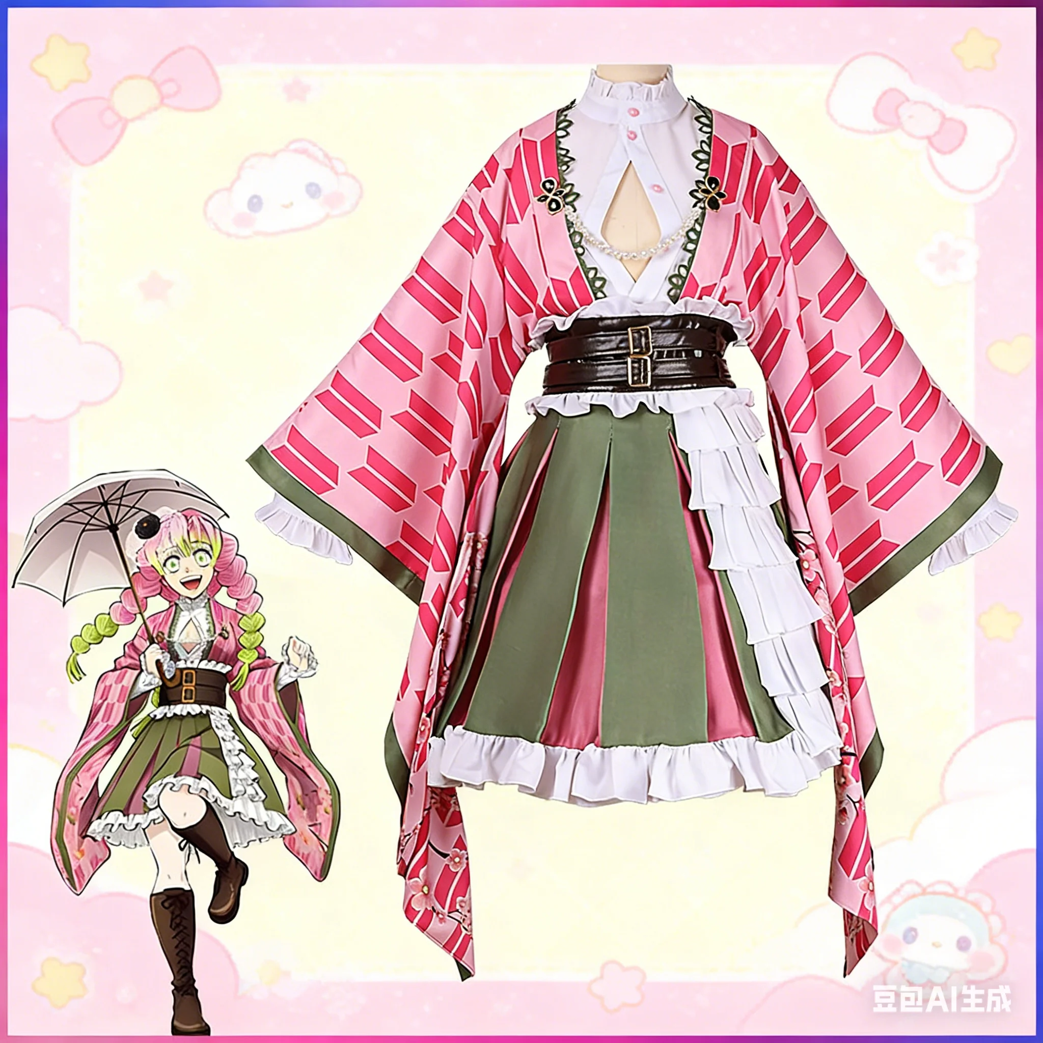 

Kanroji Mitsuri Kimetsu Matsuri Cosplay Dress, Demon Slayer Anime Maid Costume Gift for Fans