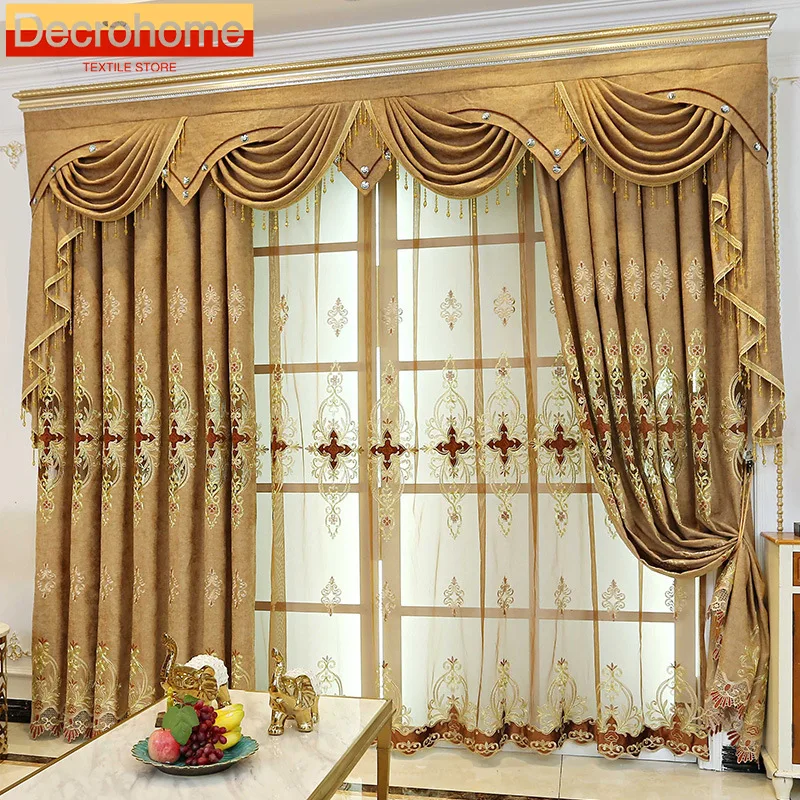 

European Embroidery Luxury Curtains for Living Room Bedroom Water-soluble Hollow Out Curtains Customize