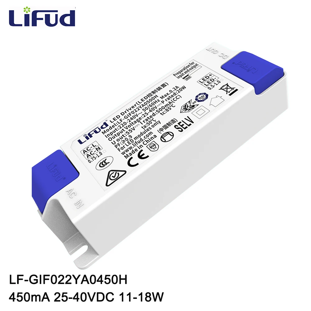 Lifud Flicker free LED Driver 450mA 25-40V 11-18W LF-GIF022YA0450H LED Lighting Power Supply Transformer Indoor LED Light Driver