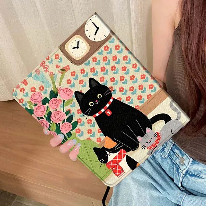레트로 고양이 귀여운 일러스트 케이스 Vivo IQOO Pad2 Pad3 Pad5 Air SE Pro 12.1 12.3 13 11.5 11인치 태블릿용
