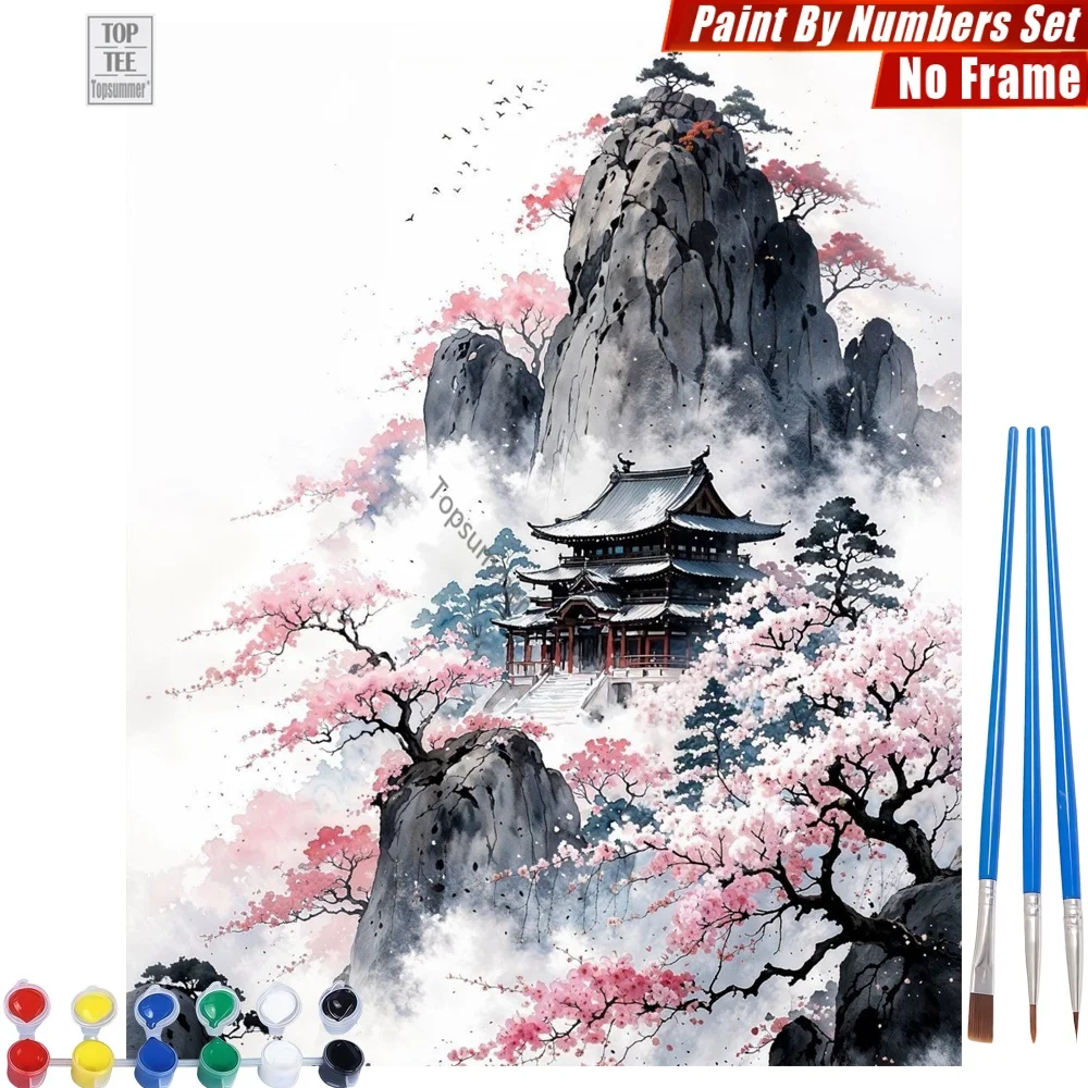 

Fairyland Mountain Temple DIY Painting By Numbers Kit - Pink Cherry Blossoms Home Activities Teacher'S Day Gift For Teacher