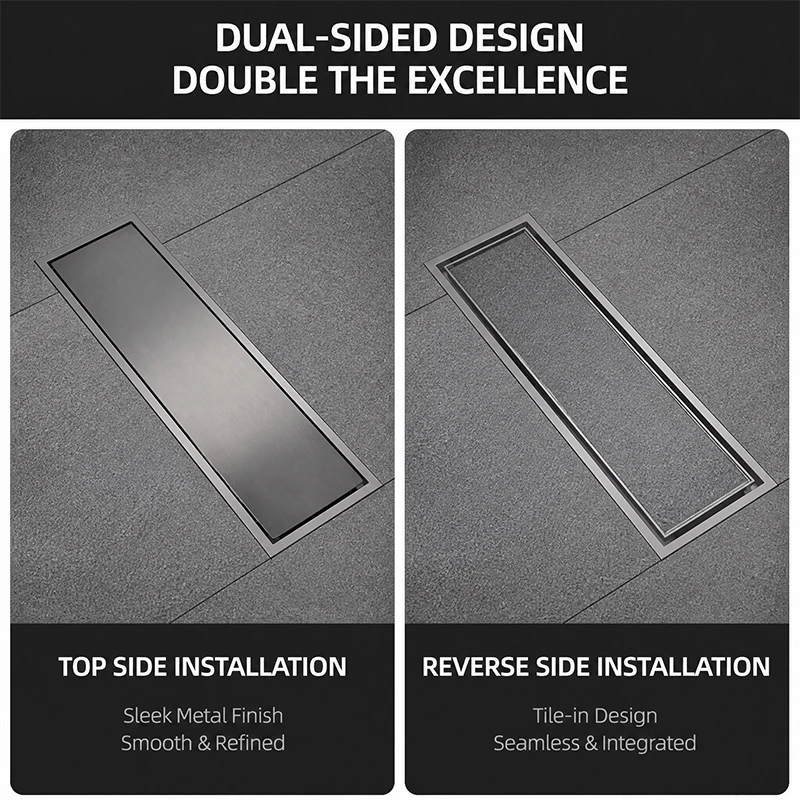 30cm 304 Stainless Steel Linear Shower Floor Drain Gunmetal Gray Tile Insert Grate Anti Odor Bathroom Drainage Channel Cover