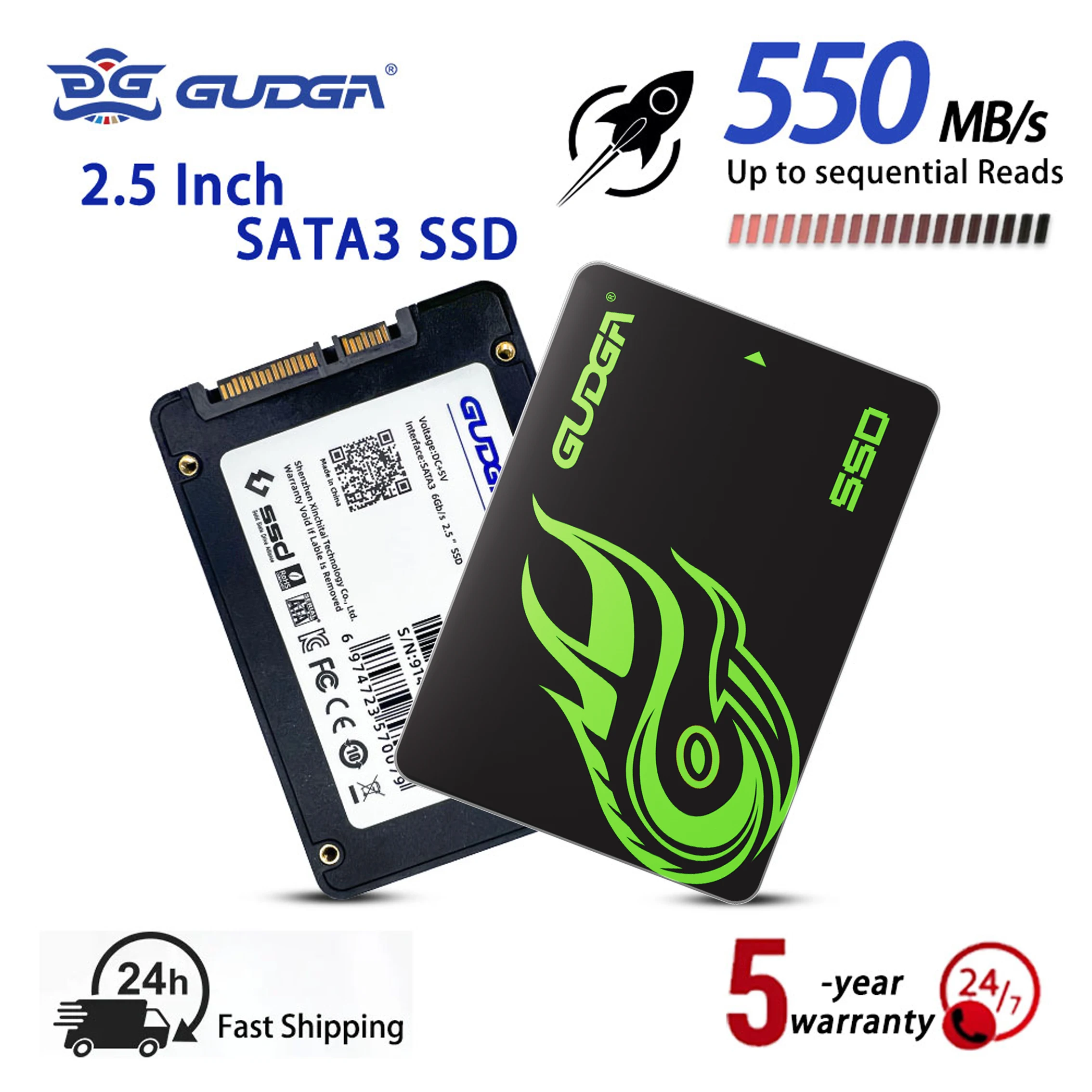

GUDGA SSD SATA 256 ГБ 512 ГБ 2,5 дюйма Высокоскоростной внутренний твердотельный накопитель Sata 3 SSD 500 МБ/с для ноутбука Micco Компьютер