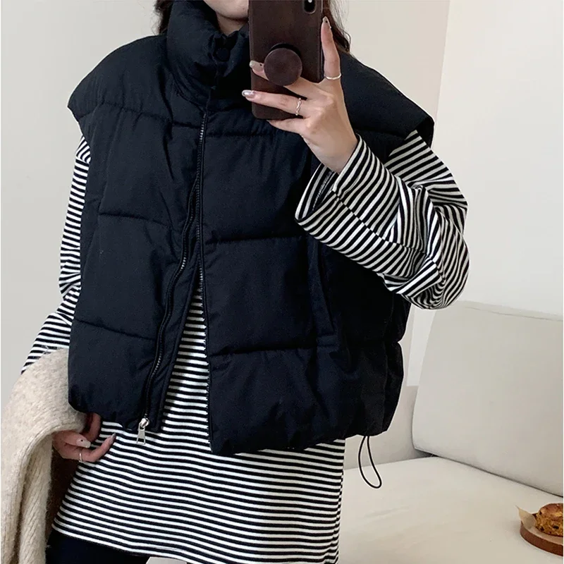 Women Fall Mock Neck Vest Coat Solid Zipper Up Warm Casual Loose Thicken Jacket Coat Puffer Jackets 2024 Winter Casual Waistcoat