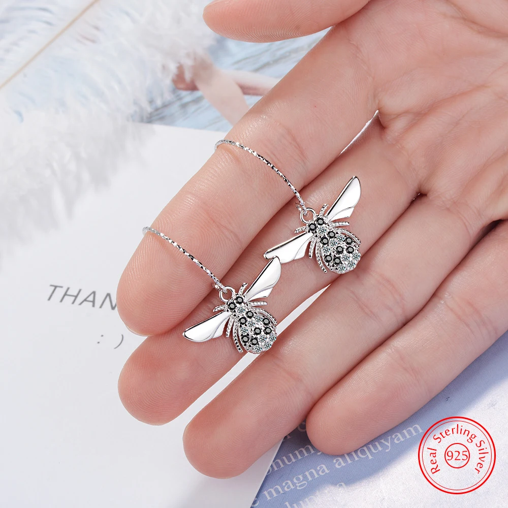 

Quality New Woman's 925 Stelring Silver Jewelry Fashion Zircon Crystal Insect Drop Earrings FQL25093