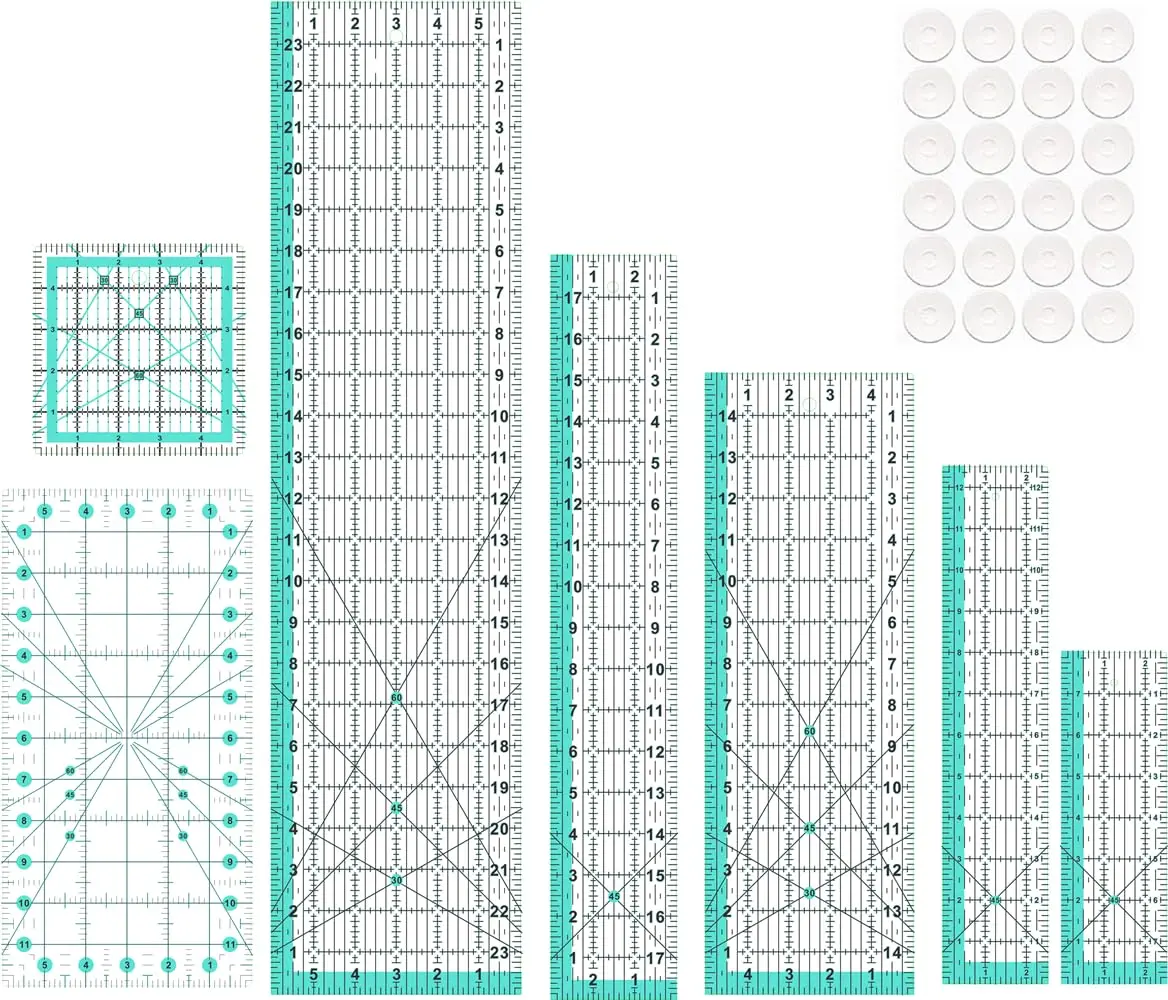 

7 Quilting Rulers Set for Sewing and Cutting, Includes Sizes 6x24, 3x18, 5x15, 2.5x12.5, 6x12, 2.5x8, and 5x5 Inches