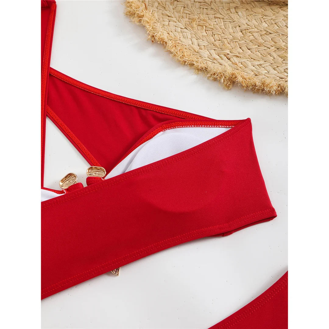 Neuer Neckholder-Bikini mit Cut-Outs und hoher Taille, Damen-Badeanzug, zweiteiliges Bikini-Set, gepolsterter Badeanzug, Badebekleidung, Schwimmbekleidung V6256B – Detail 40